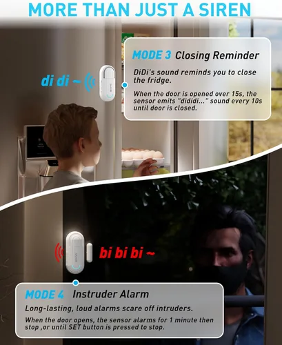 Vista 4 de Alarmas de puerta Sanjie para seguridad de niños/seguridad en el hogar/demencia, alarma de puerta de piscina inalámbrica, 4 modos de funcionamiento