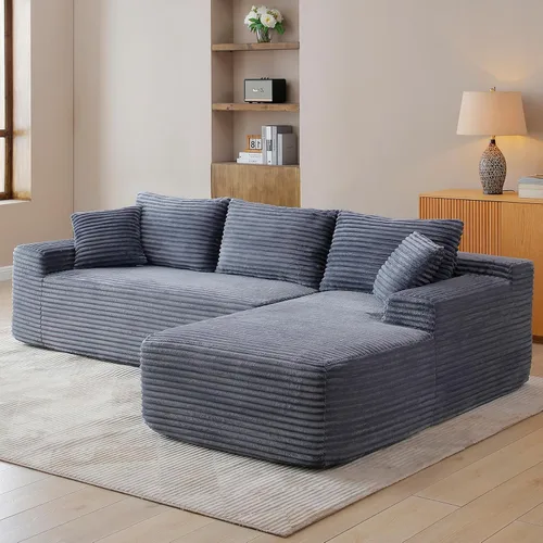 Vista 23 de Sofá deshuesado de 95 pulgadas para sala de estar, sofá modular en forma de Negro+Izquierda
