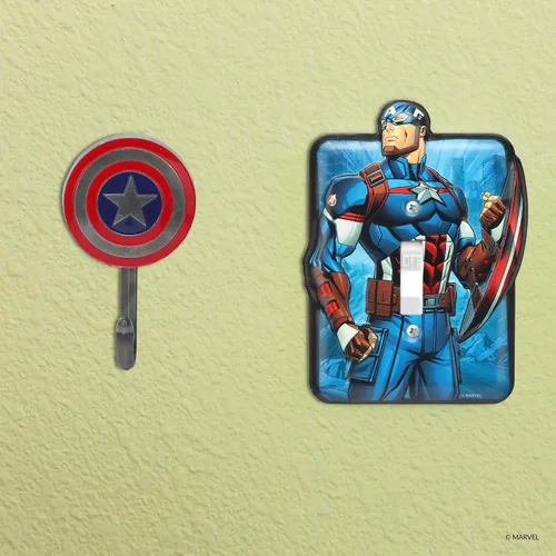 Vista 5 de Placa de Interruptor de Luz de Metal en Relieve de Marvel Capitán América - Decoración de Placa de Interruptor de Capitán América para Dormitorio