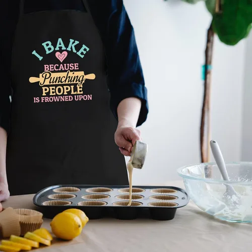 Vista 6 de Delantales para hornear para mujeres con bolsillos, delantal "I Bake Because People Is Frowned", bonitos regalos para hornear para amigos panaderos