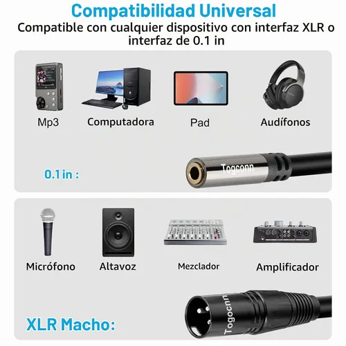 Vista 5 de XLR macho a 0.138 in hembra adaptador de cable, convertidor de conector TRS estéreo equilibrado de 2 pies, 3 pines (1/8 pulgadas)