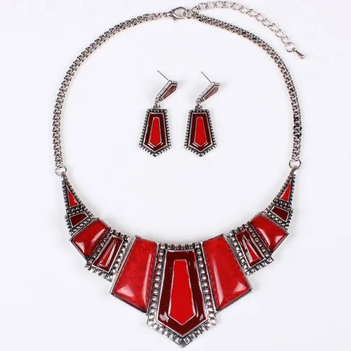 Vista 3 de YAZILIND Vintage étnico tibetano plata irregular Rhinestone babero collar pendientes collar collar joyería conjunto