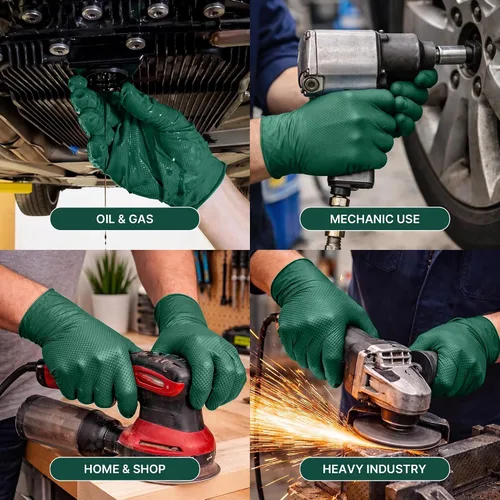 Vista 6 de TitanFlex Heavy Duty Industrial Nitrile Gloves with Raised Diamond Texture, 6-mil, Latex Free (Dark Green/Yellow)