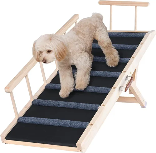 Vista 10 de VEVOR Rampa para Perros, Rampa Plegable para Mascotas para Cama, Rampa Ajustable para Perros Pequeños, Grandes, Viejos y Gatos, Rampa de Madera