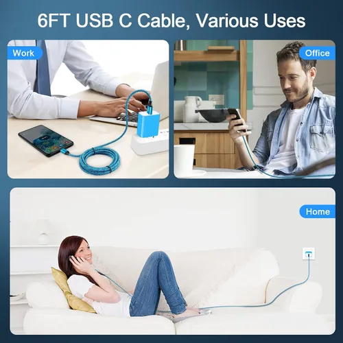 Vista 7 de Cargador de pared rápido USB Android de 18 W con cable tipo C de 6 pies para Samsung Galaxy A17 S25 Ultra S25+ A16 5G A53 A13 A15 A14 A54 A25 A23