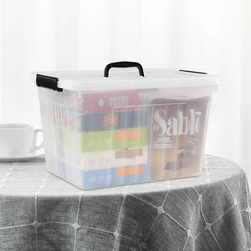 Vista 5 de Asking Caja de almacenamiento de plástico transparente de 18 L con asa, paquete de 4
