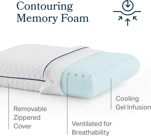Vista 29 de WEEKENDER Almohada de espuma viscoelástica de gel, tamaño estándar, sensación firme media, soporte para cuello y hombros, para dormir de lado