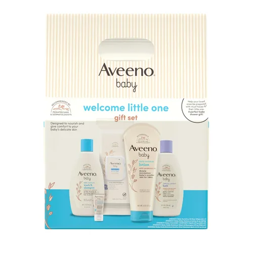Vista 12 de Aveeno Baby Welcome Little One - Set de regalo para el cuidado de la piel con gel corporal nutritivo y champú, lavado de baño relajante, toallitas