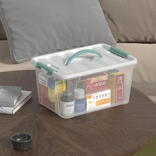 Vista 4 de Sandmovie Caja de plástico de 14 cuartos de galón con tapa, contenedor de almacenamiento transparente con asa, 6 paquetes