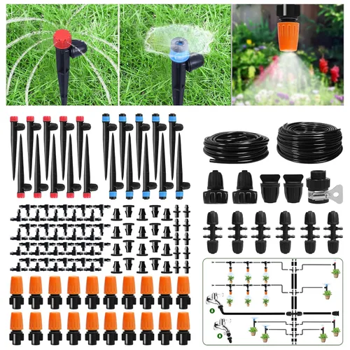 Vista 8 de Kit de sistema de riego por goteo de 260 pies, sistema automático de riego de jardín con tubo de 2/5 pulgadas y 1/4 pulgadas para invernadero