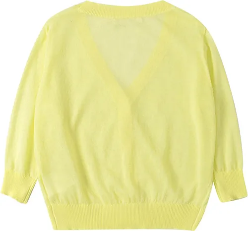 Vista 5 de Camisa niñas pequeñas abrigos cárdigan manga larga botones fino Tops niños chaquetas cuello en V sólidas, H1-amarillo, Mochilas Tradicionales