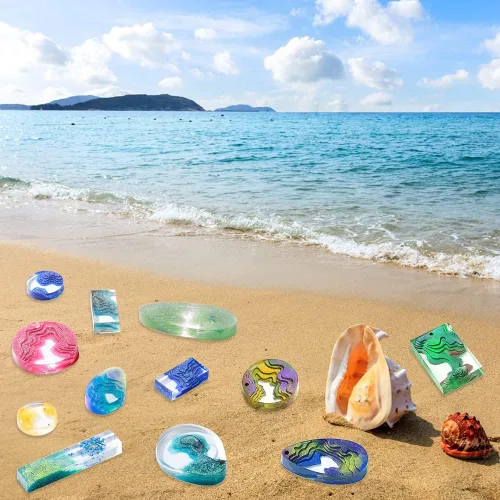 Vista 7 de SENHAI 7 moldes de resina para colgante de isla, moldes de silicona epoxi estilo océano para hacer manualidades, colgante, llavero, joyería