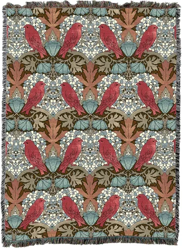 Vista 18 de Pure Country Weavers C.F.A. Voysey - Manta azul con diseño de pájaros y bayas, para manualidades y manualidades, manta tejida de algodón, fabricada