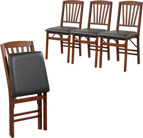Vista 15 de Giantex Juego de 2 sillas de comedor plegables de madera negra con asiento acolchado, marco de madera maciza, carga máxima de 400 libras, sin