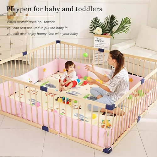 Vista 5 de Jolan Corralito para bebés de madera, para interiores y exteriores, centro de actividades para niños, valla transpirable y duradera, corralito