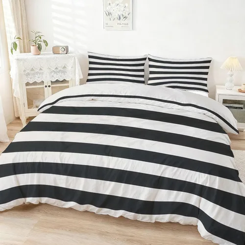 Vista 12 de Duvet Cover Minimalist Geometric Ribbons Triangles Pattern, Soft Breathable Anti-Pilling Black Print Comforter Cover 68" x 86", Twin Size Bedding