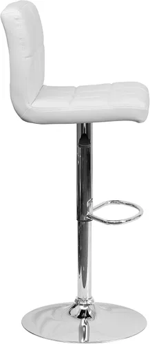 Vista 6 de Flash Furniture Alexandra - Juego de 2 taburetes de bar de vinilo acolchado blanco contemporáneo con base cromada