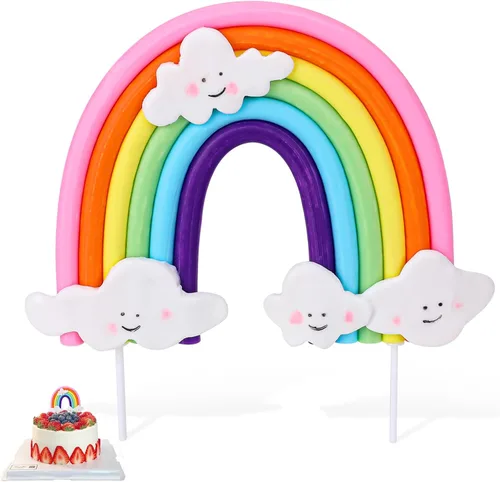 Vista 12 de Decoración de pastel de nube de arcoíris, cerámica suave, decoración de cupcakes, temática de arco iris, suministros para hornear para niños