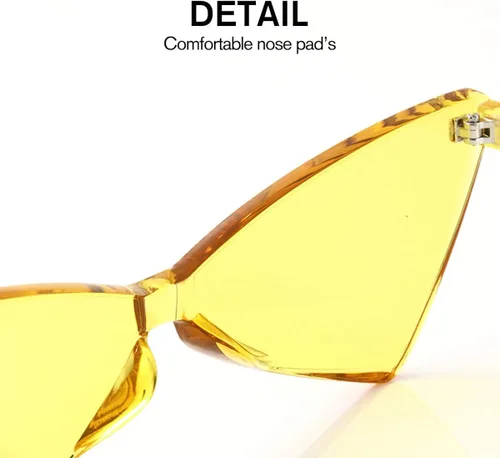 Vista 4 de OLINOWL Gafas de sol sin montura triangular, una pieza, gafas de sol transparentes de color para mujeres y hombres