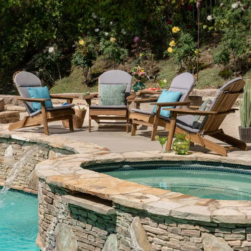 Vista 4 de Christopher Knight Home Amenda - Sillas Adirondack plegables de madera de acacia para exteriores con cojines (juego de 2), gris, gris + caqui