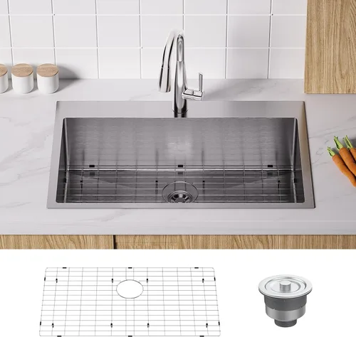 Vista 10 de Bonnlo Fregadero de cocina de 25 pulgadas de montaje superior, fregadero de cocina de estilo granja con protector de fregadero de calibre 18