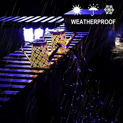 Vista 7 de VOOKRY - Regadera solar con luces, linternas solares grandes para colgar al aire libre, impermeable, decoración de jardín para el patio, césped