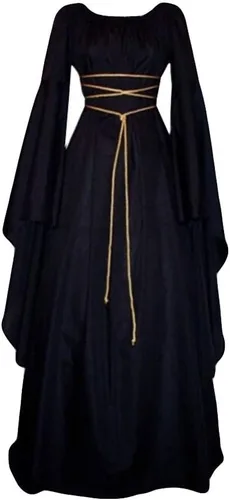 Vista 2 de Vestido gótico victoriano para mujer, vintage, manga acampanada, medieval, renacentista, irlandés, vestido largo para cosplay, vestido retro