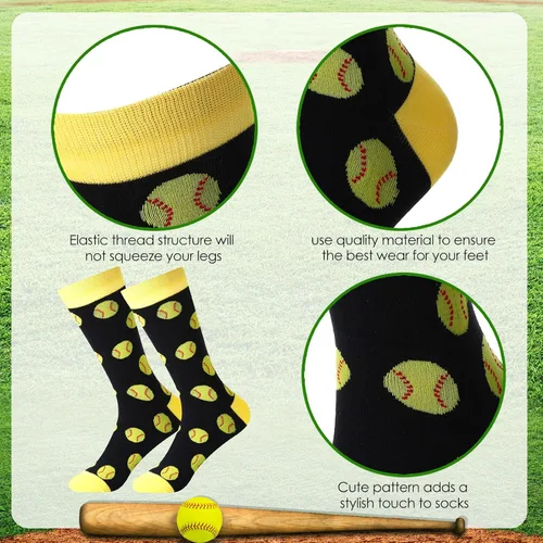 Vista 3 de 6 pares de calcetines divertidos de béisbol, fútbol, golf, voleibol, música, calcetines deportivos novedosos, regalos de cumpleaños