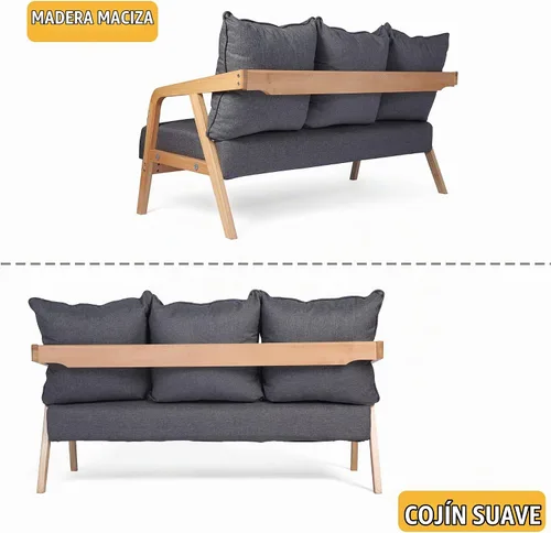 Vista 5 de LUCKYERMORE Sofá moderno de 60 pulgadas, sofá de 3 plazas para espacios pequeños, tapizado con 3 cómodas almohadas, reposabrazos de madera, marco