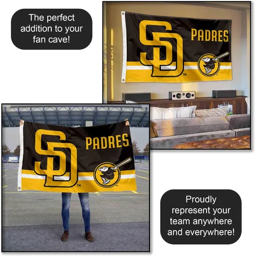 Vista 5 de WinCraft Bandera de San Diego Padres Logo Insignia de 3 x 5 pies con ojal