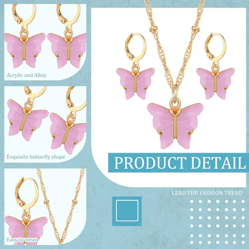 Vista 3 de Sasylvia Juego de 18 aretes de collar de mariposa acrílica, collar con colgante de mariposa acrílica, aretes de mariposa, juego de joyas de mariposa