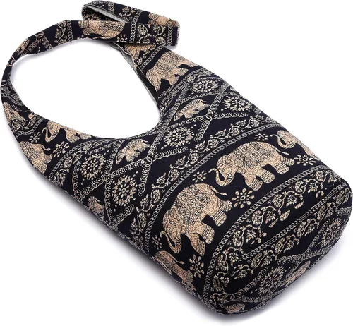 Vista 36 de Bolsa de hombro para mujer, de lona en estilo hippie/bohemio para llevar cruzada al hombro, disponible en diferentes colores y estampados
