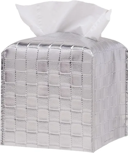 Vista 13 de Cubierta de caja de pañuelos, Soporte de caja de pañuelos cuadrado, Organizador decorativo de pañuelos de cuero para baño, mesa y coche, 12.7 cm x