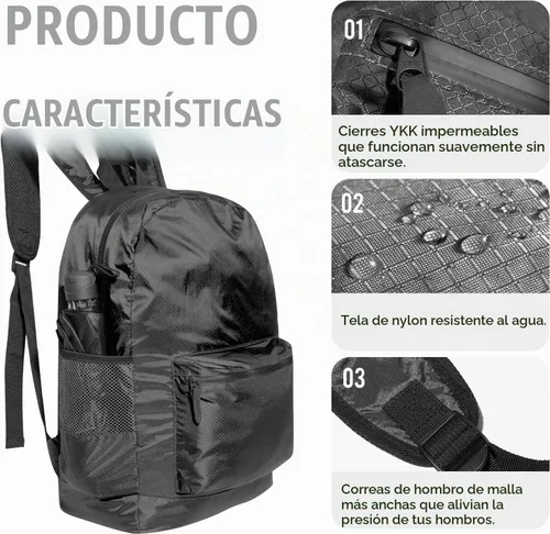 Vista 3 de pack all Mochila plegable ligera de 20L, mochila de senderismo resistente Negro