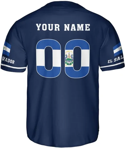 Vista 3 de MonkeyVan Camiseta de béisbol de El Salvador personalizada con nombre personalizado con la bandera salvadoreña salvadoreña, orgullo salvadoreño