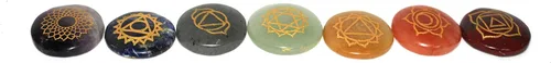 Vista 5 de Jet 7 Chakra Reiki Set Grabado Redondo para Curar Chakra Equilibrio Meditación, Vibraciones Positivas