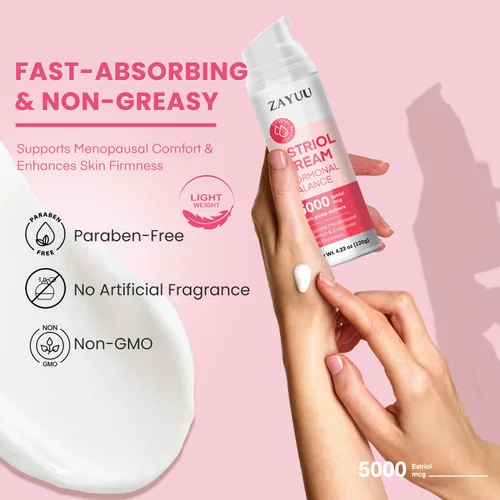 Vista 5 de Crema facial de estriol para mujeres: hidratante con isoflavonas de ñame silvestre, trébol rojo y soya - Cuidado botánico de la piel para comodidad