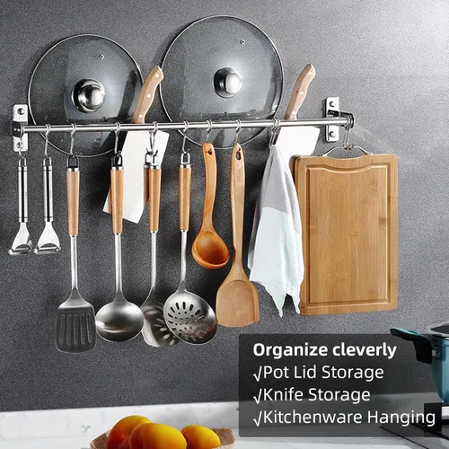 Vista 6 de ASkinds Estante colgante para utensilios de acero inoxidable para colgar en la pared, soporte para tapa de olla, organizador de almacenamiento