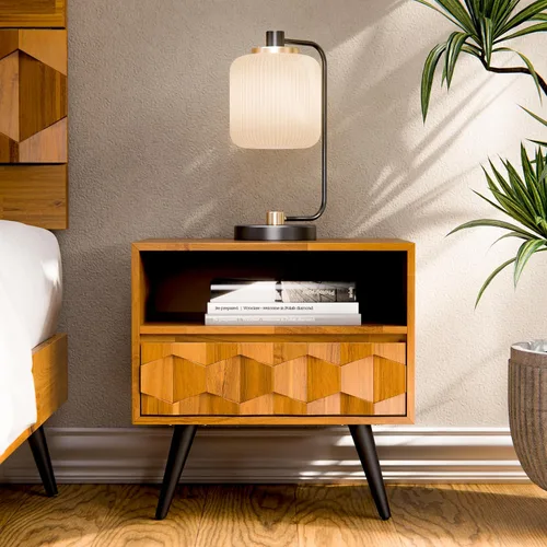 Vista 15 de Bme Caden Mesita de noche/Mesa auxiliar/Mesa de centro de madera maciza, completamente ensamblada, con 1 cajón para dormitorio y sala de estar