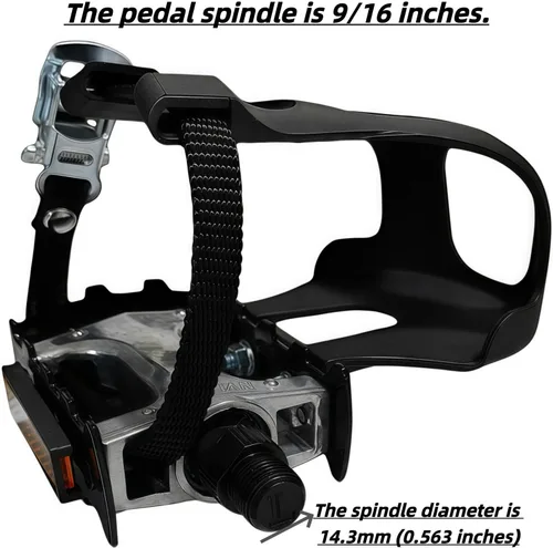 Vista 2 de YBEKI Pedales de bicicleta de spinning de grado profesional con clips para los dedos y correas ajustables 4D - Eje de aleación de 9/16