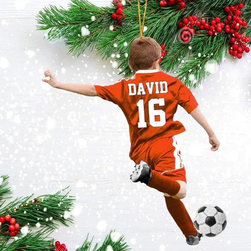 Vista 23 de Adorno de Navidad personalizado para jugadores de fútbol, nombre y número personalizados, regalo para los amantes del fútbol, marido, cumpleaños