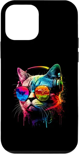 Vista 12 de Funda divertida para iPhone 15 DJ Cat con gafas de sol, auriculares y música