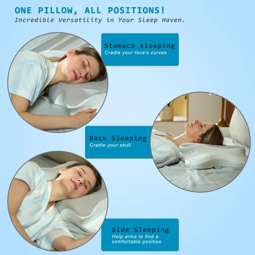 Vista 4 de Newpol Almohada de espuma viscoelástica cómoda para aliviar el dolor de cuello y apoyo cervical, material de enfriamiento, almohada ergonómica