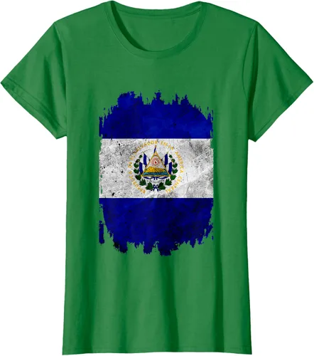 Vista 33 de Camiseta con bandera de El Salvador de El Salvador con diseño de bandera de El Salvador, Negro, S