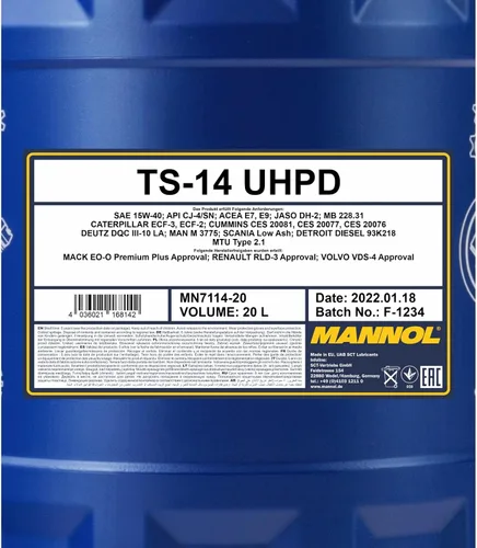 Vista 3 de MANNOL 7114 Aceite sintético de fórmula profesional 15W40 para camiones y autobuses, 20L
