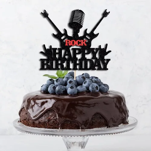 Vista 7 de Decoración de pastel de cumpleaños con temática de Rock & Roll de los años 80 - Suministros para fiestas
