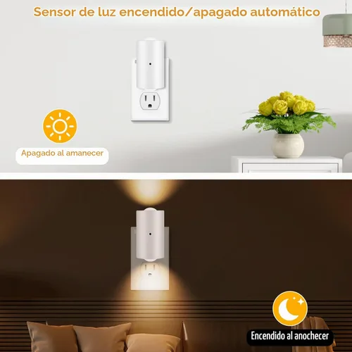 Vista 2 de Luces nocturnas LED enchufables a la pared, paquete de 4 regulables con sensor de atardecer a amanecer, blanco cálido de 2700 K, luz nocturna