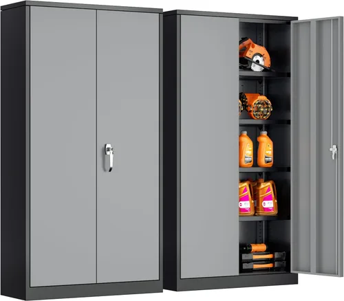 Vista 18 de INTERGREAT Armarios de almacenamiento de metal con cerradura, gabinete de almacenamiento de oficina con cerradura de 36 pulgadas con 2 puertas y 2