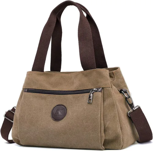 Vista 7 de Bolsos tipo morral de lona para mujer, bolsos cruzados de hombro, cartera con múltiples compartimentos, tamaño mediano Beige - Medium