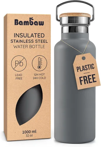 Vista 27 de Bambaw Botella de agua de acero inoxidable de 12 onzas, azul Egeo, 350 ml, de doble pared aislada, a prueba de fugas, apta para lavavajillas, sin